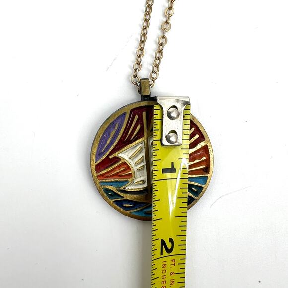 Vintage 1970 Enamel Medallion Terra Sancta Guild Israel Pendant 13" - Picture 4 of 7